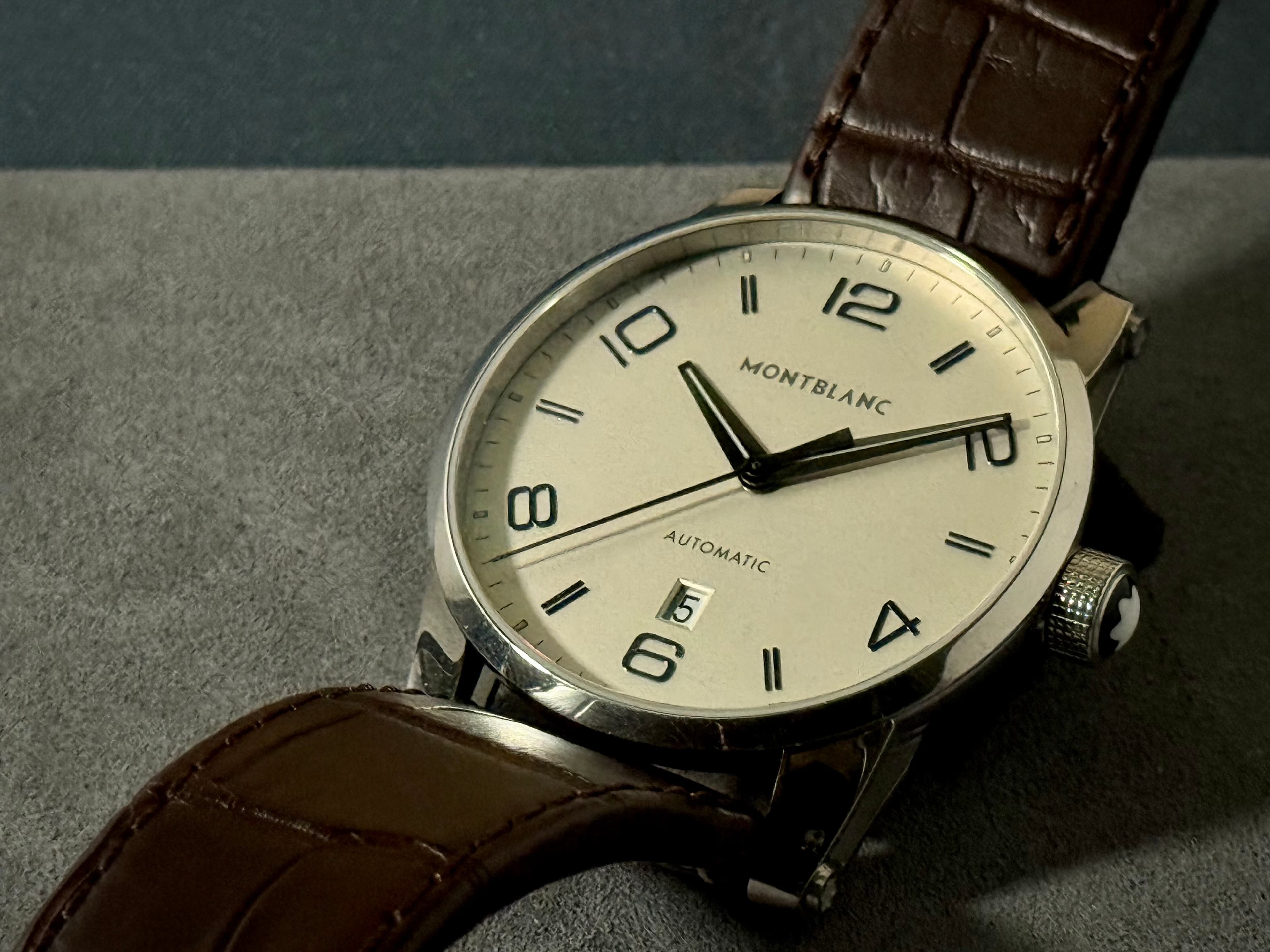 Montblanc TimeWalker Date Automatic shown close on a gray surface