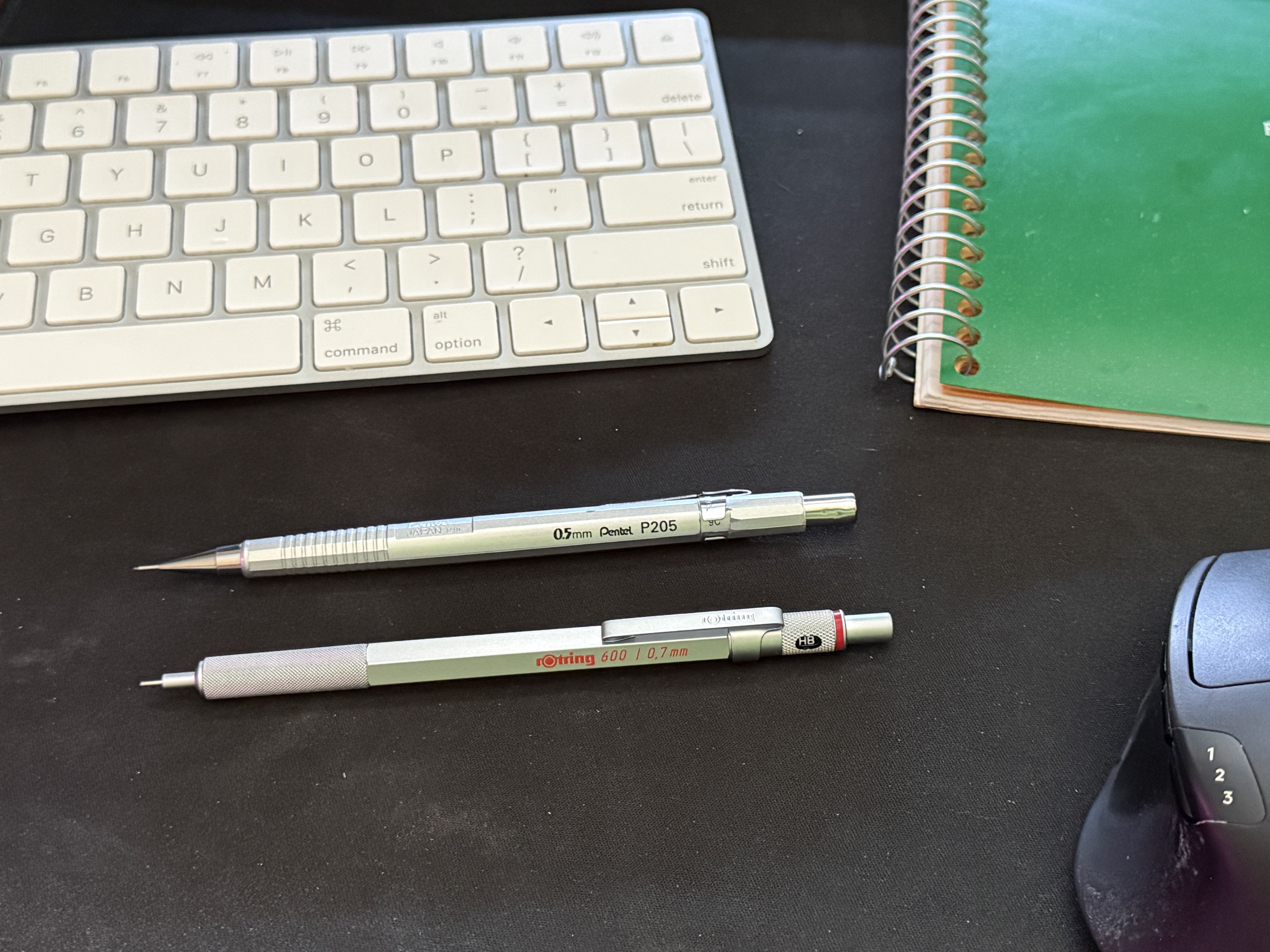 Pentel P205 and Rotring 600 mechanical pencils side by side
